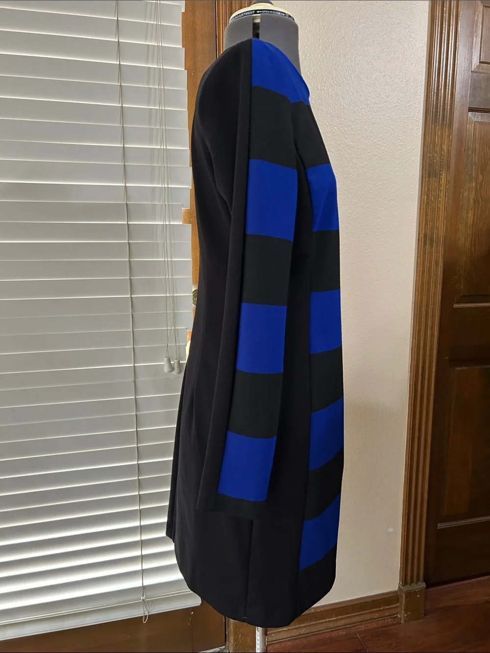 Michael Kors Blue and Black Striped Long Sleeve Sheath Dress Sz 6 preowned